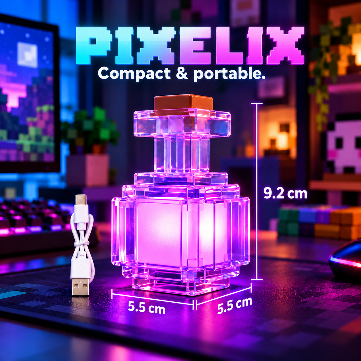 Pixelix™ Pixel Potion – 7-Color LED Desk Lamp